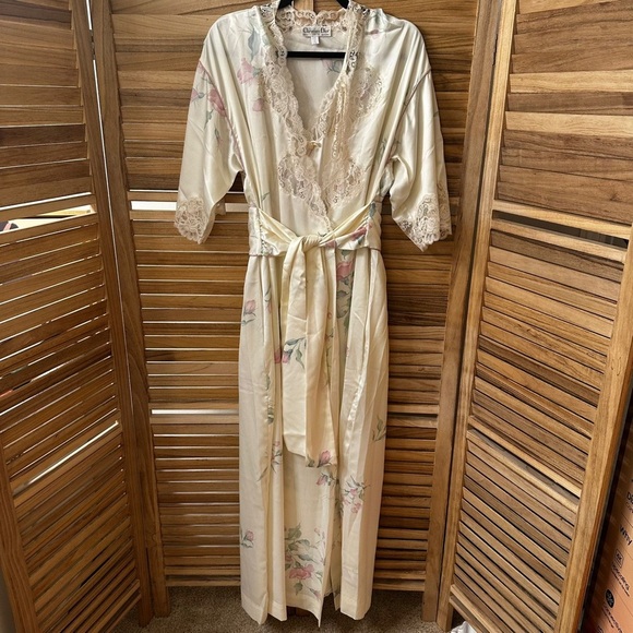 Christian Dior Vintage Floral Robe and Silky Slip Dress Set Size M - Picture 1 of 16